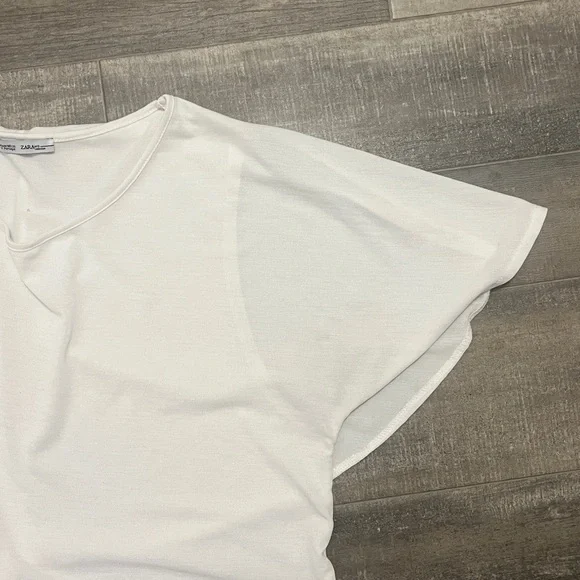 Zara Classic White Top USA M Blouse Feminine flowy Office Casual Classy modest - Picture 4 of 8